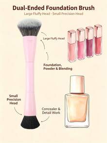 1pc Dual-Ended Multi-Function Professional Makeup Brush, Soft Synthetic Bristles, Suitable For Foundation, Blush, Loose Powder, Highlighter, Contour, Portable Multi-Function Makeup Tool - Pink - View 3