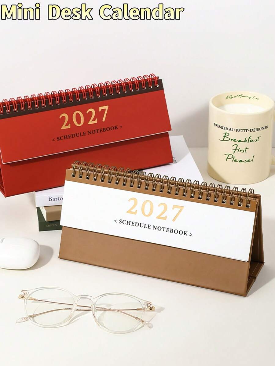 1pc 2027 MIni Desk Calendar, Simple Aesthetic Horizontal Desktop Calendar, Monthly Planner, For Notes, Habit Tracking, Daily Planning, To-Do Lists - Calendar - View 1