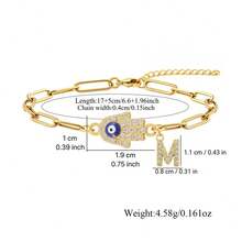 1pc Simple Initial Eye Hamsa Hand Gold Color Stainless Steel Paper Clip Chain Bracelets For Women - Yellow Gold - View 2
