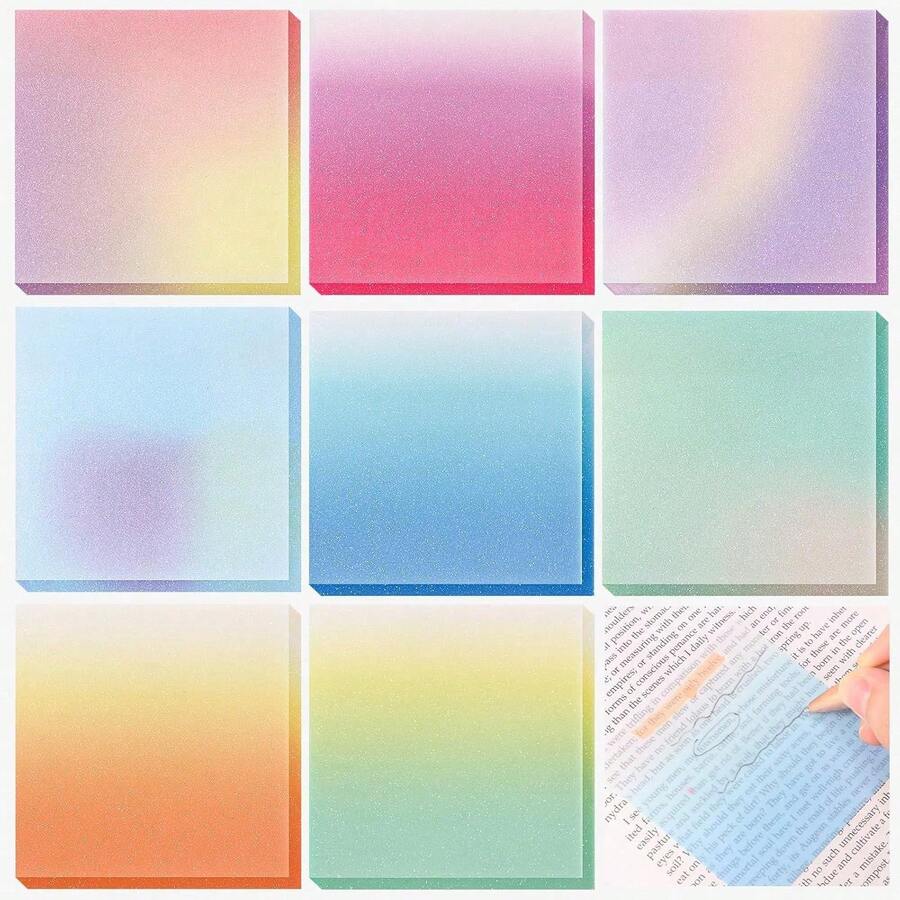 Gradient Transparent Sticky Notes 3x3 Inch, 8 Colors Waterproof Clear Sticky Note Pads, Self Adhesive Translucent Memo Notes For School Office Study Planner - one-size - View 1