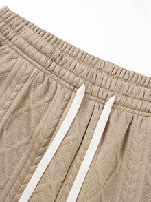 Men's Autumn/Winter Jacquard Hooded Sweatshirt & Long Pants Set - Khaki - View 7