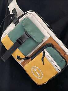Men's Snap Closure Contrast Color Shoulder Bag Chest Bag Waist Bag Travel Work Sports Vacation Essential Lightweight Anti-Theft - Multicolor - View 3