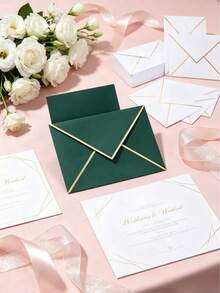 100pcs Invitation Envelopes, Wedding Invitations With Envelopes, Paper Envelopes, Western Style Gold Foil Double-Sided Printed C6 Envelopes, Size 13.5X18.5cm, Suitable For Graduation, Wedding, Birthday And Baby Shower - A - View 7