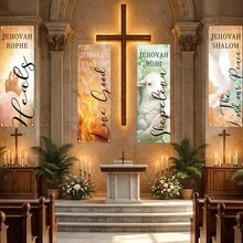 2D Flat Banner, 4 Pieces, Pentecost Holy Spirit Church Banner, Polyester, Red And Yellow Background, Dove And Symbolic Holy Spirit Flame And Radiance Design, Suitable For Church Sanctuary, Commemorating The Descent Of The Holy Spirit - A - View 9