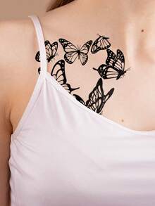 1pc Black INS Style Butterfly & Heart Pattern Temporary Tattoo Sticker, Waterproof Body Skin Tattoo For Party, Holiday, Music Festival, Arm, Shoulder, Neck, Collarbone, Back - Black - View 3