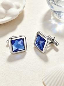 1/2 Pairs Men Blue Crystal Cufflinks, Square & Octagon Metal Cuff Links, French Shirt Cuff Buttons For Wedding Business Gift - Royal Blue - View 7