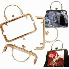 2pcs Vintage Elegant Metal Wallet Frame Handle With Buckle Lock - Fashionable Replacement Chain Set, Smooth Embossed Metal Handbag + 60cm Chain Crossbody, Bead Closure, Retro Style, Mouth Gold Bag Accessories, Handmade Fabric DIY - Multicolor - View 4