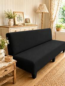 1pc Solid Color Milk Silk High Elasticity Dustproof Minimalist Style Sofa Bed Cover Suitable For All Seasons Living Room, Bedroom - Black - View 2