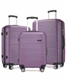Travel Luggage Set 3 Piece Hard Shell Suitcase With Spinner Wheels TSA Lock Cabin Carry On 20 Inch 24 Inch Medium 28 Inch Large ABS+PC Case Purple - Purple - View 12