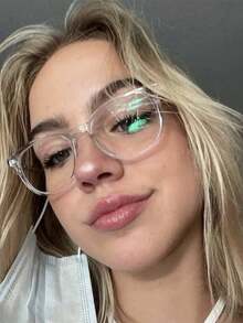 1 Pc Women's Classic Simple Square Plastic Frame Clear Lens Glasses, Versatile For Daily Use - Clear - View 6