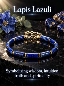Lapis Lazuli Tube Bead Bracelet, Adjustable Gold Chain Natural Stone Bracelet, Symbolizing Wisdom, Intuition, Truth And Spirituality, Unisex Jewelry Gift - Multicolor - View 1