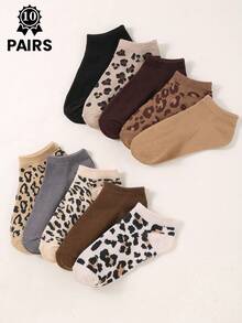 10/20 Pairs Random Women's Cute Leopard Ankle Socks, Casual Daily Fall Winter Socks For Halloween, Boots, Travel And Holiday Gifts - Multicolor - View 5