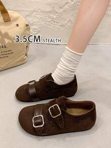 1 Pair Women's Brown Buckle Thick Sole Loafers, Fashion Casual Style, Height Increasing Slip-On Shoes - Brown - View 3