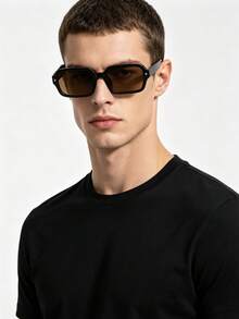 RENNES 1 Pc Men Basic Casual Rectangular Fashion Glasses, Lightweight Solid Color PC Frame Black Lens For Guys Streetwear Daily Wear Outing With Glasses Box - Multicolor - View 2