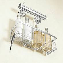 Drill-Free Shower Caddy, Hanging Shower Shelf, Silver Bathroom Storage - 1pc - View 6