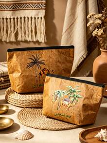 Camels Coconut Trees Cosmetic Bag, Portable Zipper Makeup Storage Pouch, Large Capacity Travel Toiletry Bag,Cute Makeup Tools Organizer, Multifunctional Storage Bag - Multicolor - View 8