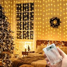 8-Function Fairy Curtain Lights, Battery Powered (Batteries Not Included), Suitable For Autumn Decor, Christmas Tree, Wedding, Birthday, Party And Home Decoration, Holiday Atmosphere Lights, Halloween String Lights, Indoor Decor, Outdoor, Yard Decoration - Battery Box Curtain Light - View 6