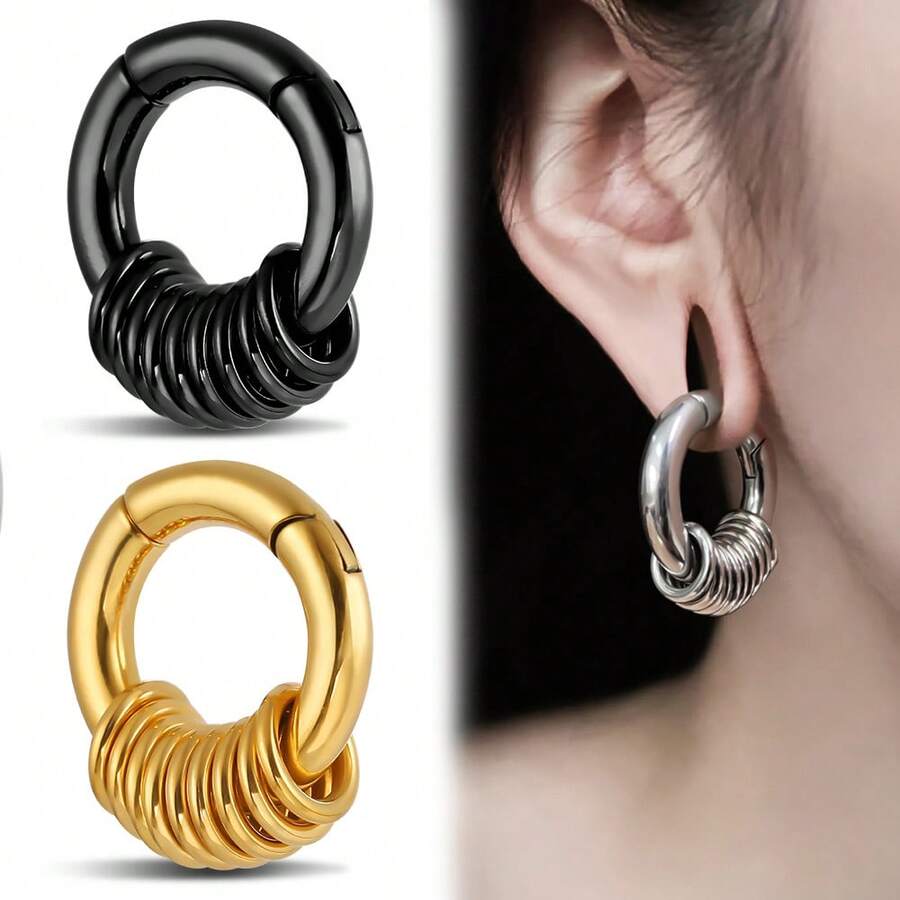 1pc 6mm Vintage Gothic 9-Ring Ear Gauge Expander 316L Stainless Steel Ear Stretch Piercing Jewelry Unisex - 1314 - View 1