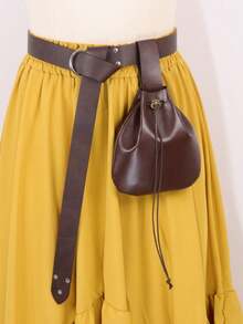 2PCS Vintage Medieval PU Leather Belt & Waist Bag Set, Drawstring Side Bag With Long Tail Belt, Renaissance Pirate Witch LARP Cosplay Halloween Costume Accessory - A - View 8