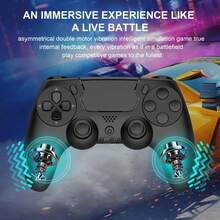 GAMINJA P48 Wireless Controller, Compatible With P4 Slim/P4 Pro/P3/PC Console, With 6-Axis Motion Sensing, Dual Vibration, Built-In Speaker, Motion Gyroscope, Headphone Jack, Touchpad - View 3