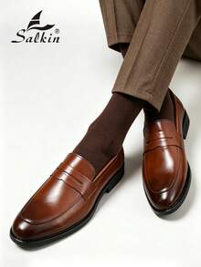 Salkin 男士復古設計一腳蹬樂福鞋 紳士便士正裝鞋 軟底正式鞋 商務通勤休閒鞋 辦公室宴會派對日常穿著 婚禮時尚新郎鞋 情侶約會浪漫晚餐 假期禮物 開學季大學生風格鞋 四季款男鞋 請選擇大一號 - 摩卡棕 - 查看 10