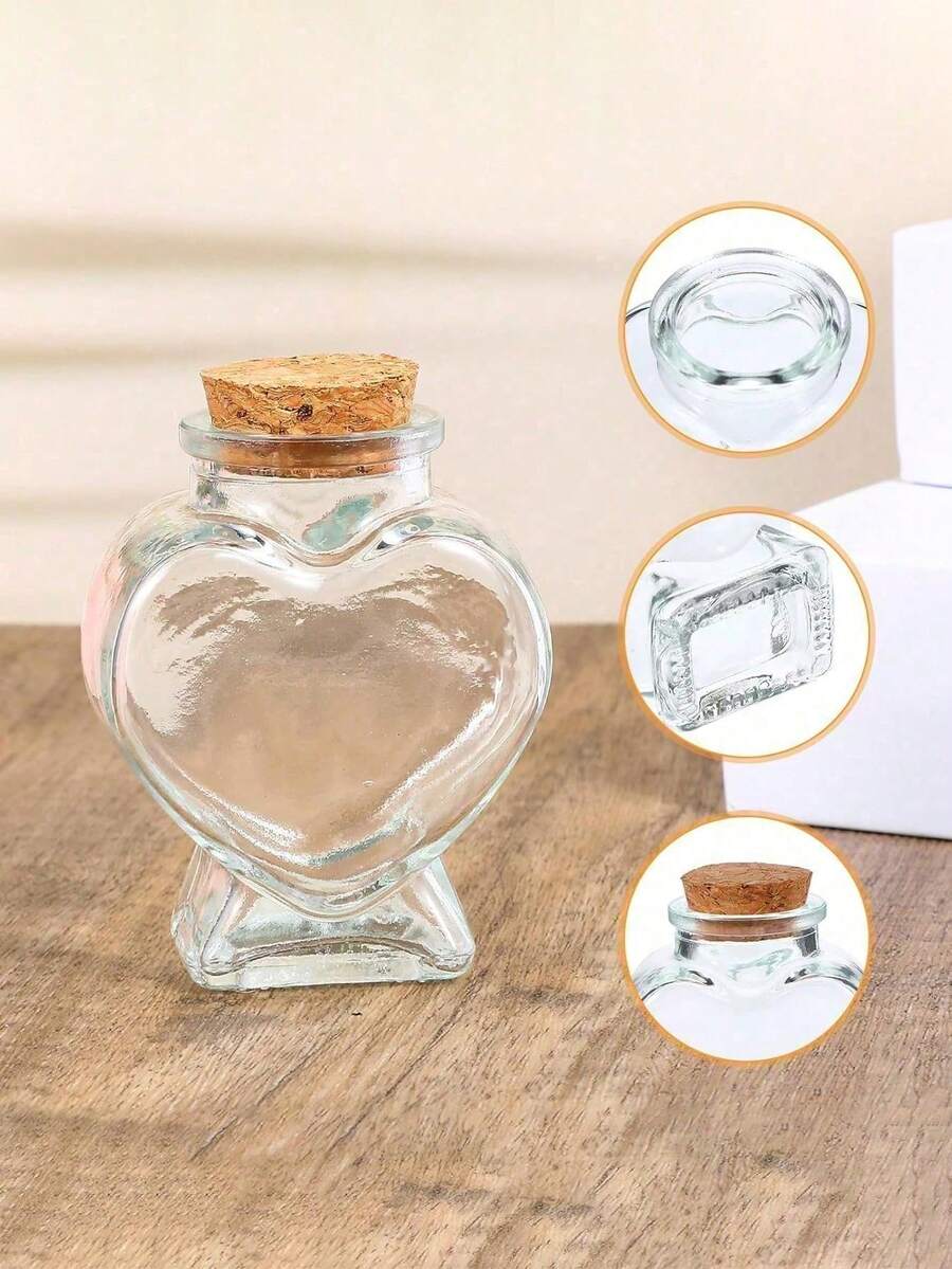 1/4pcs Mini Heart-Shaped Glass Bottles With Cork Stoppers - Small Empty Bottles, Suitable For DIY Crafts, Wedding Decor, Message Keepsakes And Back To School (Transparent, Leak-Proof) - Multicolor - View 1