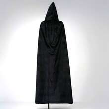 1pc Black Velvet Hooded Cape, Halloween Cloak, Halloween Cosplay Costume - Black - View 7