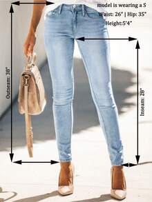 Women's Comfortable Stretchy Skinny Jeans, Distressed & Faded Design, Casual & Versatile For Commuting, All Season Spring Fall - Light Blue - View 8