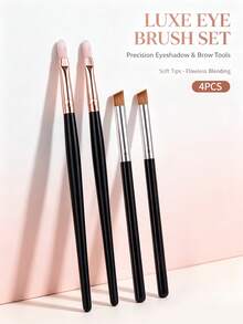 4pcs Professional Makeup Brush Set Soft Bristle Lip Brush + Angled Concealer Brush Precise Lip Line Definition Conceal Blemishes Dark Circles Beginner Portable Eye & Lip Makeup Tools - Black - View 4