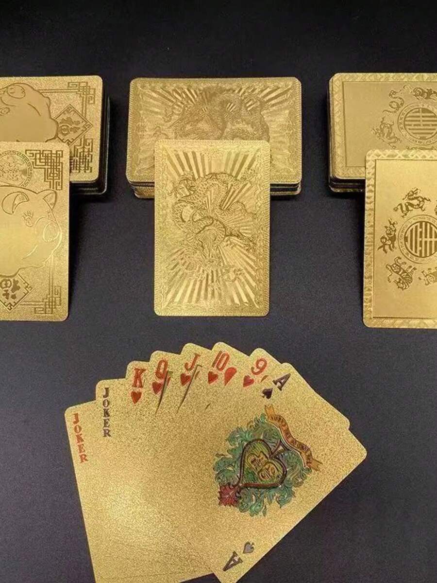 Luxury Gold-Plated Card Set, Exquisite Embossed Pattern, High-Quality Waterproof And Durable Material, Vintage Laser Engraved Design, Perfect For Collectors To Treasure, Suitable For Display On Shelves, A Highly Commemorative Unique Collectible And Gift - Multicolor - View 1