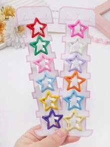 100/70/50/30/20Pcs Colorful Hollow Star BB Hair Clips, Matte Metal Snap Barrettes, Sweet Y2K Hair Accessories For Kids & Teens. - Multicolor - View 7