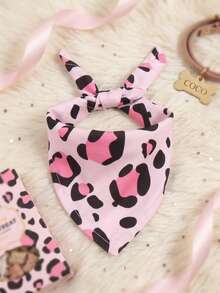 Pink Polyester Leopard Print Pet Scarf, Drool Bib, Happy Puppy, Suitable For Cats And Dogs Of Small To Medium Sizes (Bichon, Teddy), For Home Or Outdoor Use All Year Round, Not Suitable For Large Dog Breeds - Pink - View 8