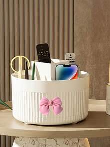 Desktop 360 Degree Rotating Multifunctional Storage Box With Bow Decoration, Pen Holder For Cosmetics, Makeup Brushes, Eyebrow Pencils, Desk Organizer With 5 Compartments - Multi-Functional Pencil, Marker, Scissors And Stationery Storage Rack, Suitable For Office, Vanity, Dorm, Classroom, Christmas Gift, Birthday Gift, Holiday Essential, Home - Multicolor - View 5