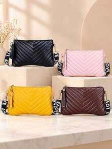 1pc Women's New Rhombus V-Pattern Crossbody Small Bag, Personalized Letter Webbing Strap, Portable Daily Carry Bag - M1215 - View 3