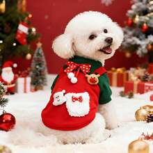 1pc Christmas Pet Hoodie T-Shirt, Fashionable & Comfortable Autumn/Winter Red & Green T-Shirt For Cats & Dogs, Suitable For Teddy, Poodle And Other Small To Medium Pets, Christmas Party Outfit - Multicolor - View 9