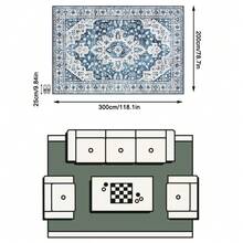 1PC Classic Blue & White Vintage Persian Pattern Bohemian Style Faux Wool Rectangular Area Rug, Distressed Mottled Details, Machine Washable, Suitable For Living Room Bedroom Home Decor, All Season Use, Aesthetic Home Decor - Multicolor - View 14
