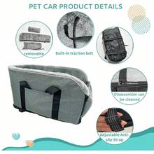 Pet Car Carrier Bed, Cat Dog Nest, Car Center Console Cushion, Portable Pet Carrier Bag, Suitable For Small & Medium Pets - Grey - View 3
