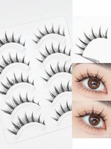 5 Pairs Natural Cartoon Transparent False Eyelashes, Cartoon Style, Cosplay, Soft And Curly, Suitable For Beginners, Daily Wear, Party And Date Occasions, Eyelashes, False Eyelashes - Black - View 3