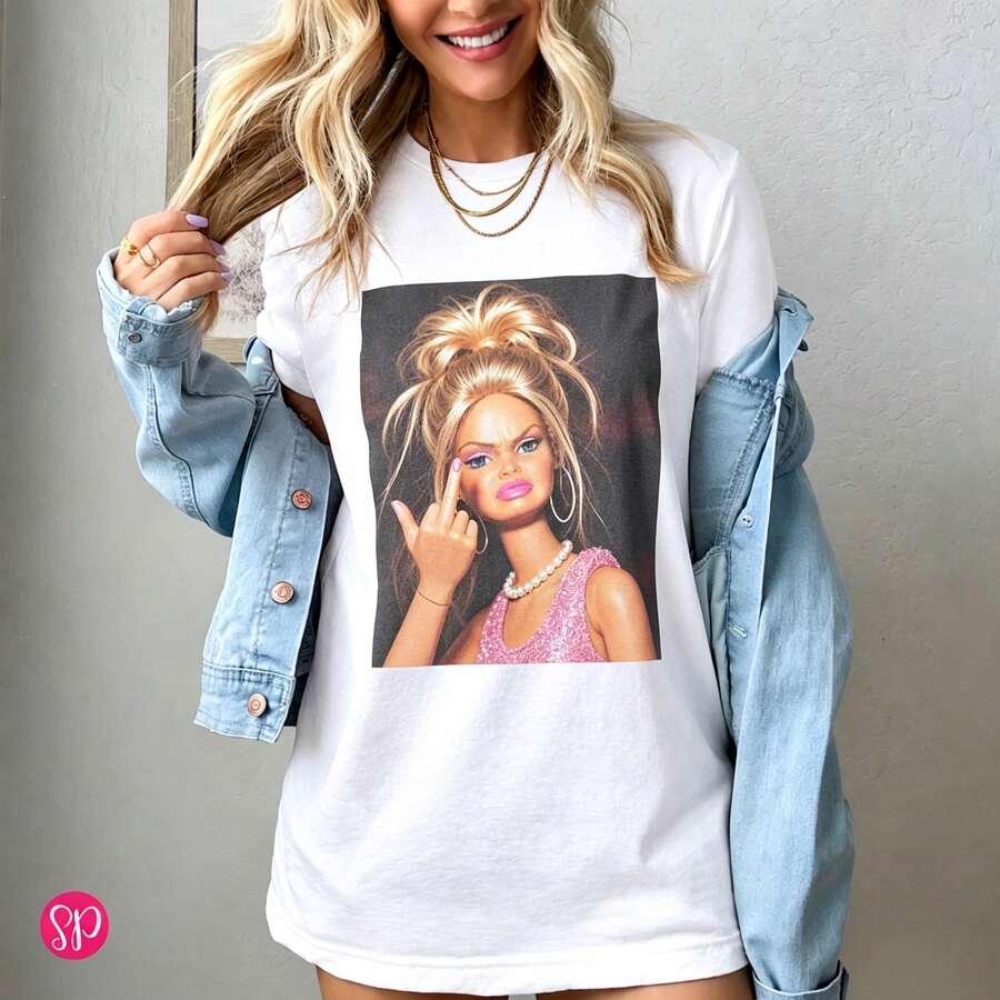 Camiseta C omfort Colors con diseño de muñeca de dedo medio, camiseta divertida con diseño de muñeca desquiciada, camiseta sarcástica con diseño de muñeca, sudadera retro con diseño de m - Blanco - Ver 1