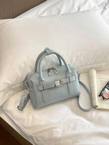 Elegant Commuter Handheld Boston Small Bag, Soft Leather Litchi Texture, One Shoulder & Crossbody Dual-Use Fashion Bag - Multicolor - View 1