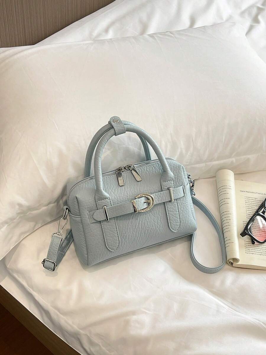 Elegant Commuter Handheld Boston Small Bag, Soft Leather Litchi Texture, One Shoulder & Crossbody Dual-Use Fashion Bag - Multicolor - View 1