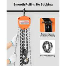 Polipasto de Cadena Manual, Polipasto de Polea Resistente con Cadena Galvanizada G80 Mejorada, Altura de Elevación de 6 m Carga de 3 T para Garaje, Almacén y Maquinaria Automotriz, Naranja - 28,9 kg - Ver 4