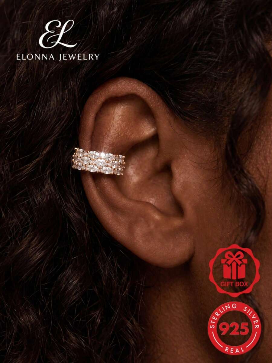 SYMFNY 1pc Luxury 925 Sterling Silver Marquise Shape Full Zirconia Pave Earrings, Exquisite Jewelry Gift For Women's Birthday - style two - View 1