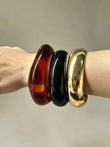 3pcs/Set Fashionable & Elegant Wide Bangle Bracelet Set, Suitable For Women Party, Daily Wear, Gift - 3 Bracelets - View 17