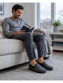 GETAC Pantuflas de Hombre para Invierno, Mocasines Calientitos con Forro de Felpa, Pantuflas Caseras Cómodas, Suela Antiderrapante, Zapatos de Casa para Hombre - Negro - Ver 3