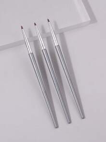 3Pcs Precision Eyeliner & Lip Makeup Brush Set,Multi-Purpose Cosmetic Brushes For Lip Liner, Lipstick Outline And Eyeliner, Precise Detail Application For Daily Makeup - Silver - View 7