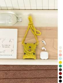 1pc Cute Plush Polka Dot Handmade Crochet Yarn Mini Crossbody Bag, Coin Purse, Earphone Bag For Women - Polka Dot Button Crossbody Earphone Bag - View 13