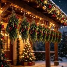 Christmas Hanging Decor Pine Branch, 50cm Red Berry Artificial Cypress Greenery, Maintenance-Free Winter Wall And Door Decoration, Christmas Hanging Ornament, Red Berry Decor, Artificial Winter Greenery - Green - View 4