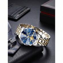 POEDAGAR Luxury Men's Watch, Crafted From Waterproof Stainless‑Steel With Chronograph Function. Fashion‑Exquisite Look, Ideal For Daily Wear And Gifti - Gold - View 11