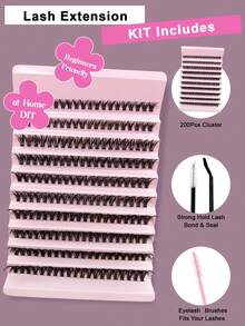 200pcs False Eyelash Extension Kit C-Curl, Includes Eyelash Extension Glue, Eyelash Tweezers, Eyelash Brush, False Eyelash Tools, 10-16mm Mixed Length Eyelash Clusters, DIY Eyelash Extension, Suitable For Cosplay, Anime And Daily Makeup. - Black - View 4
